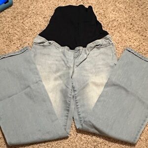 Light Wash Maternity Jeans with Black Belly Panel